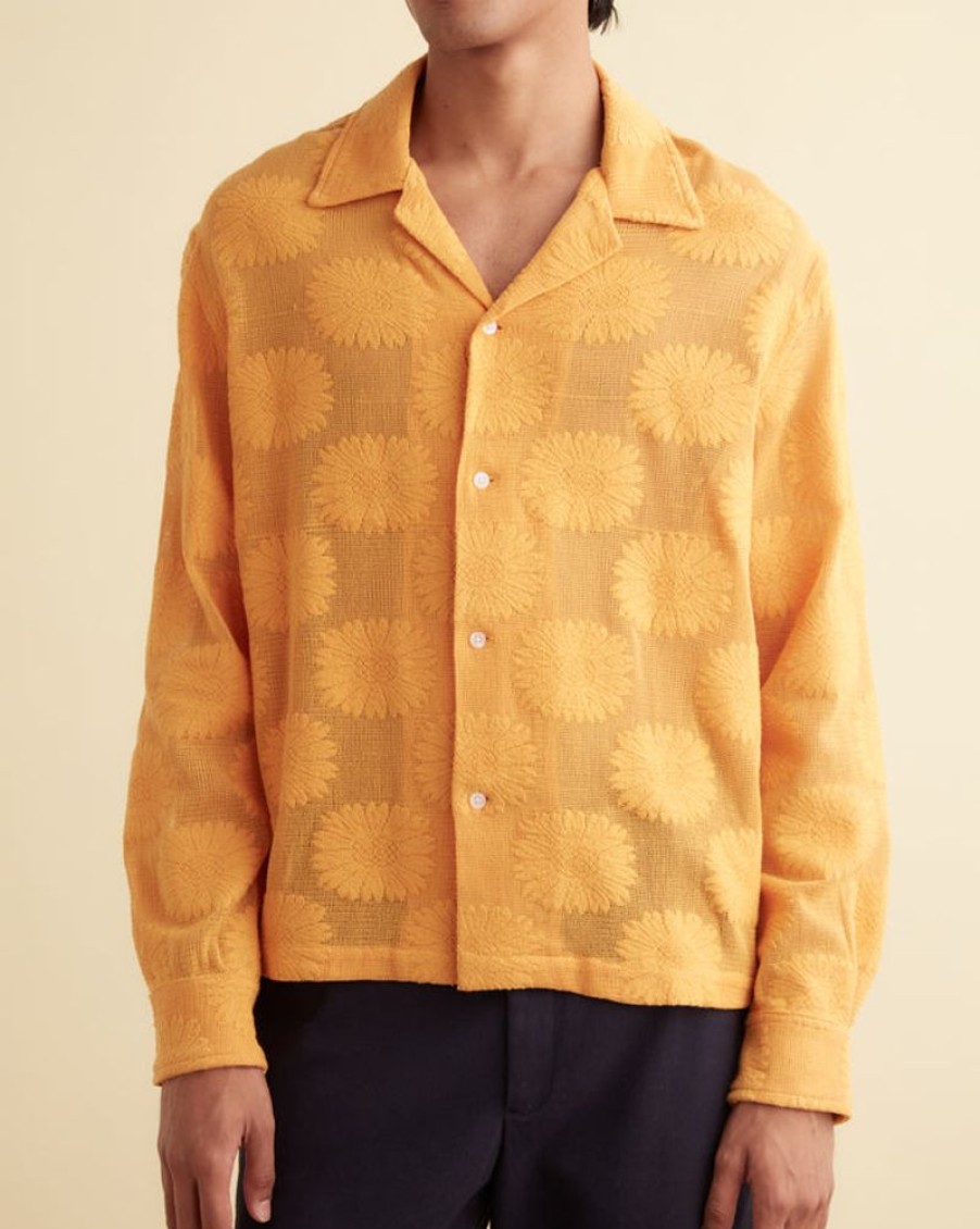 BODE New York Sunflower Lace Long Sleeve Shirt - Golden | Shirts