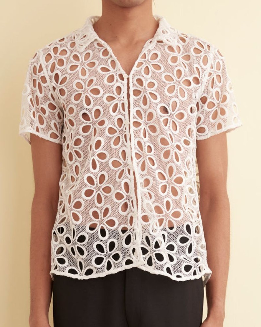 BODE New York Primrose Lace Short Sleeve Shirt | Shirts