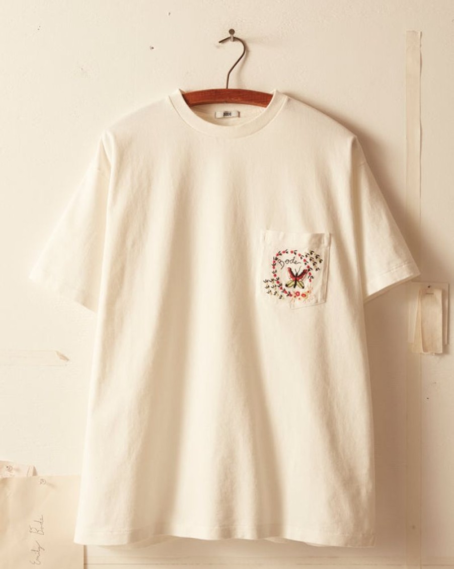 BODE New York Leafwing Pocket Tee - White | Cut & Sew