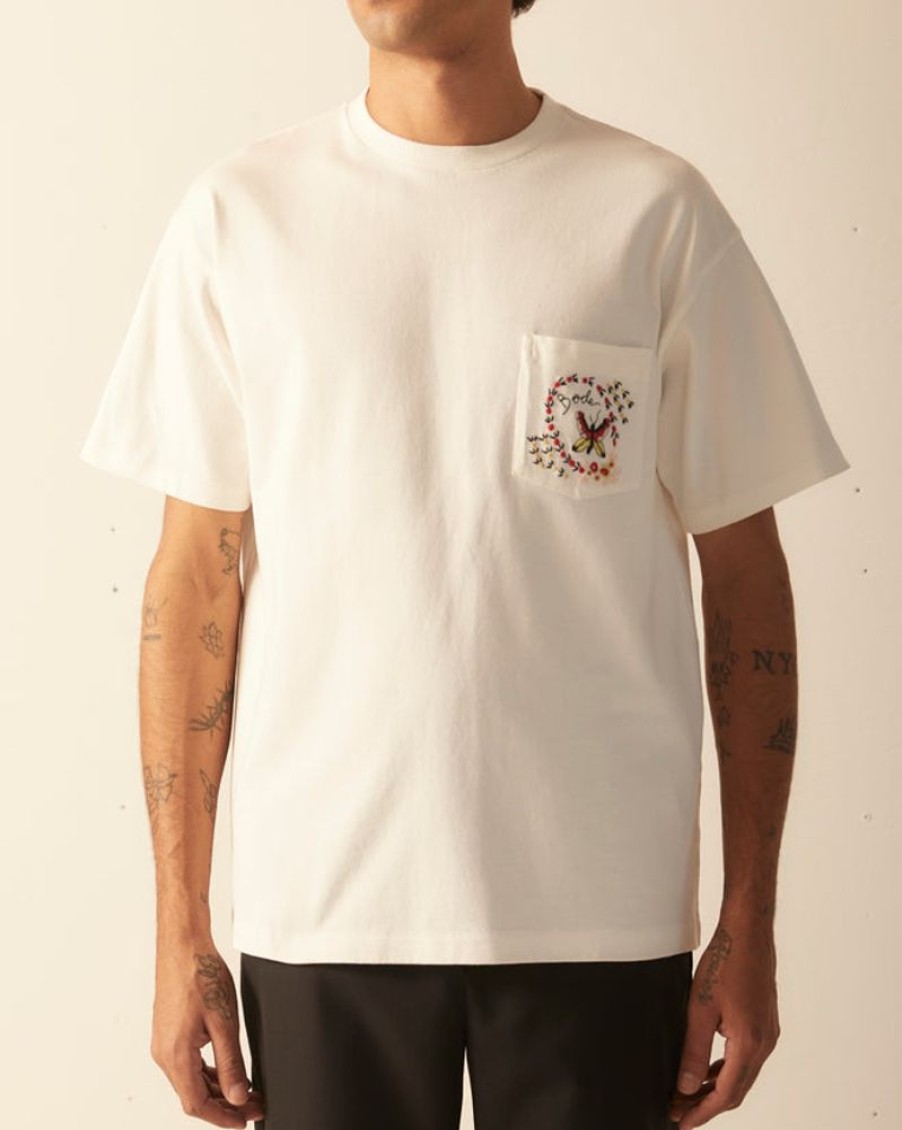 BODE New York Leafwing Pocket Tee - White | Cut & Sew