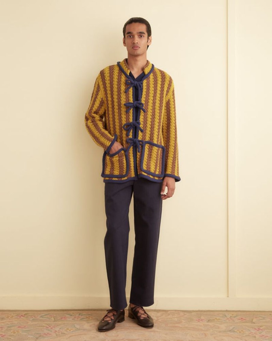 BODE New York Bold Stripe Cardigan - Brown/Gold | Knitwear