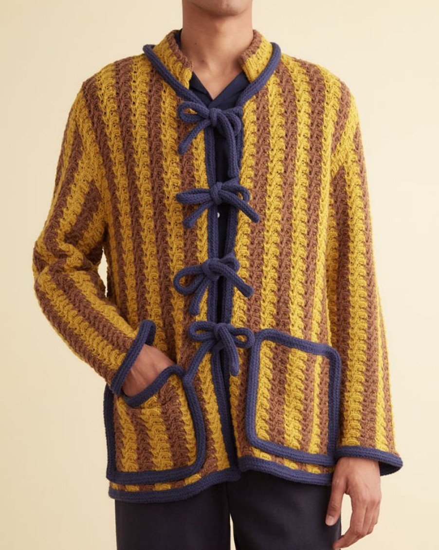 BODE New York Bold Stripe Cardigan - Brown/Gold | Knitwear