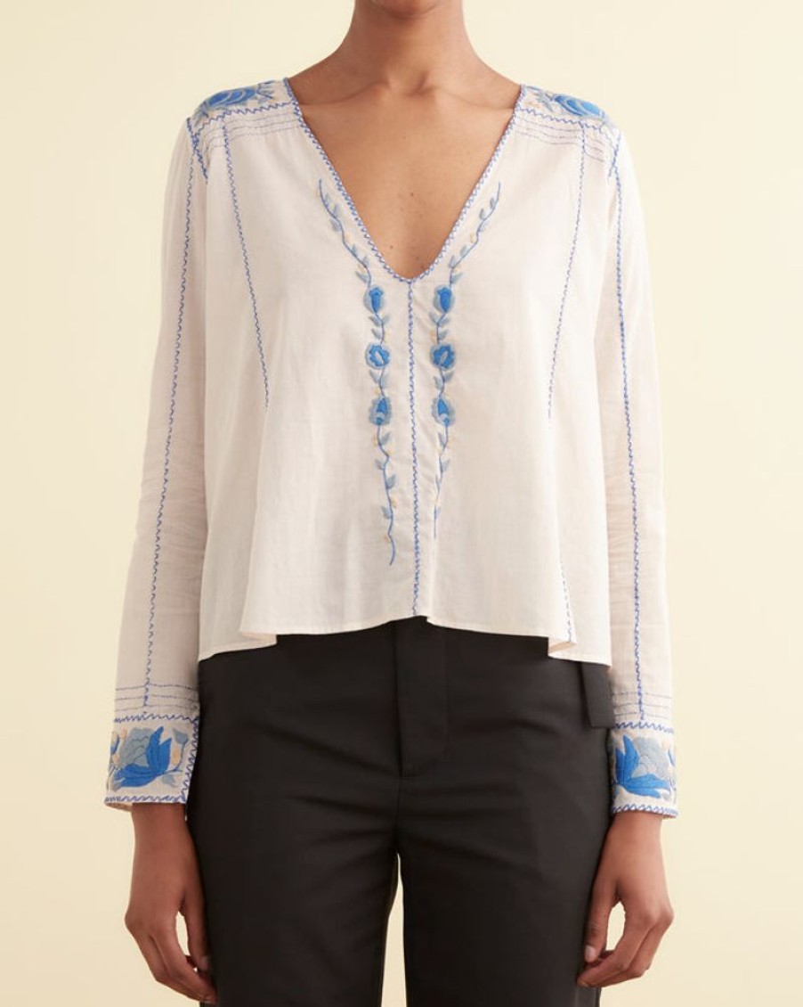 BODE New York Embroidered Cornflower Top | Tops