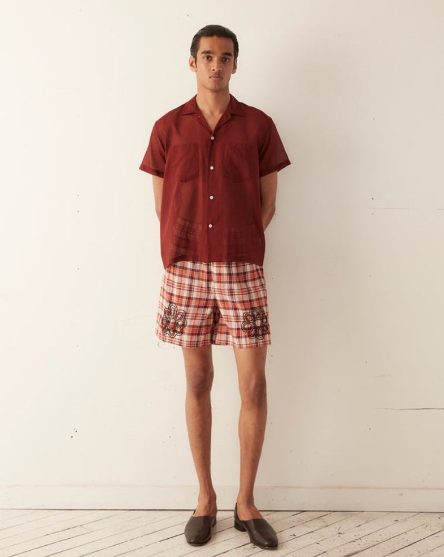 BODE New York Beaded Floral Madras Shorts - Red | Shorts