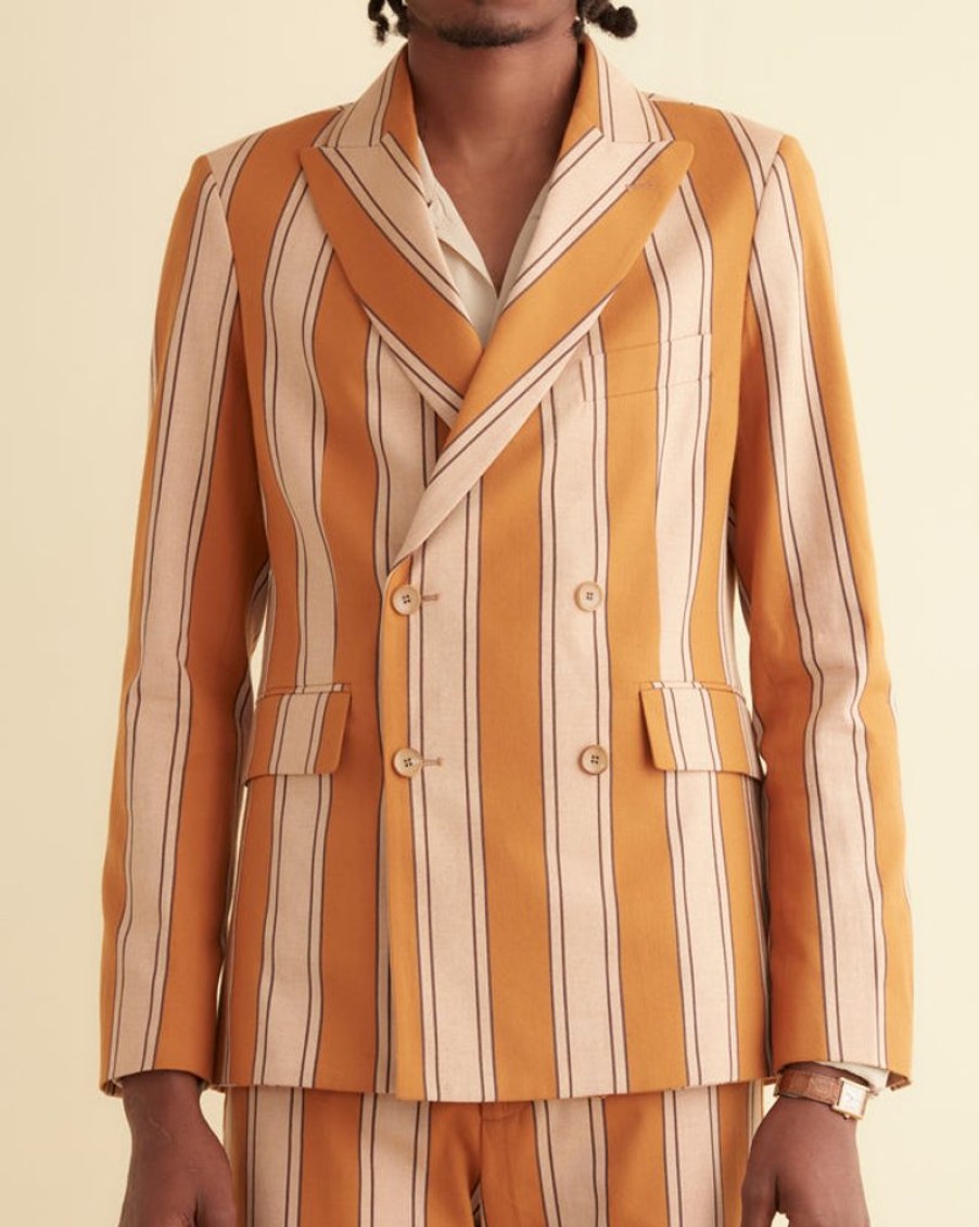 BODE New York Awning Stripe Double-Breasted Suit Jacket | Outerwear