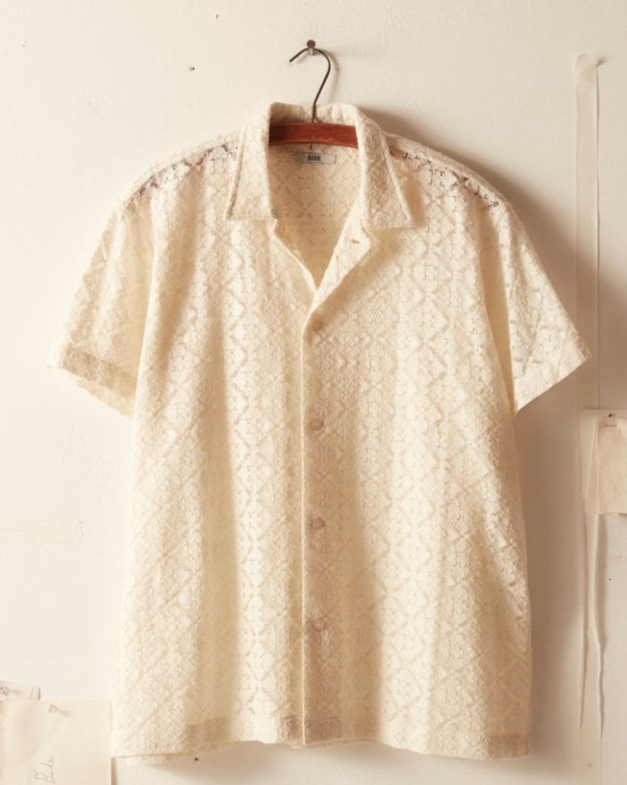 BODE New York Tile Lace Short Sleeve Shirt - Ecru | Shirts