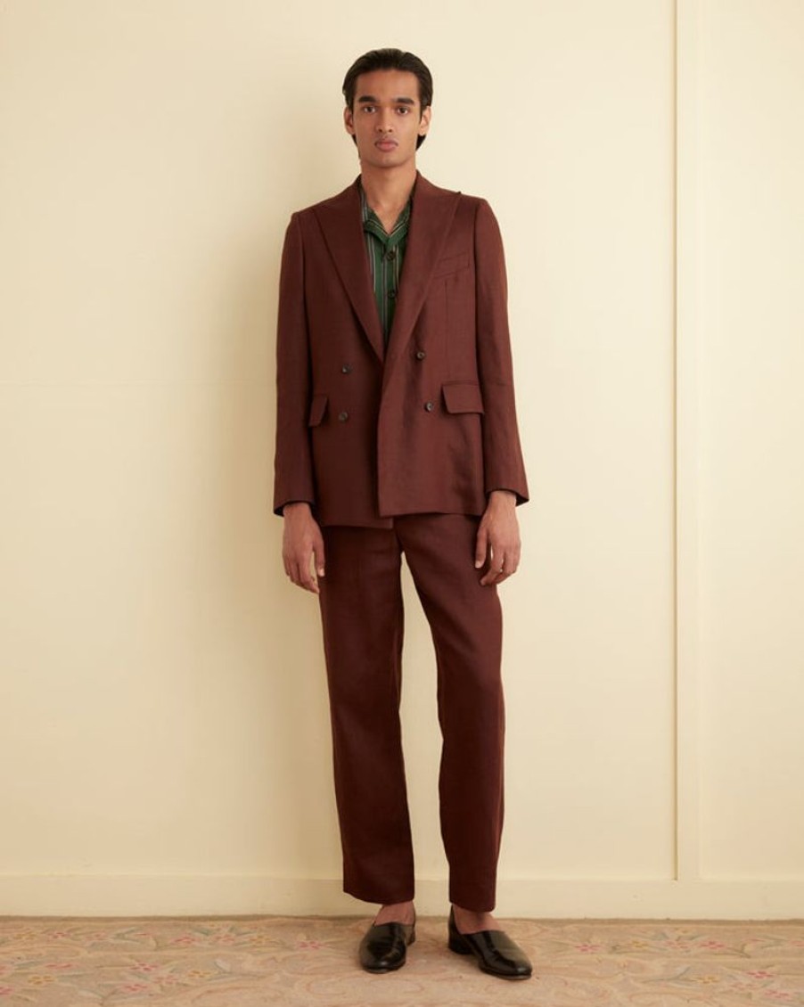 BODE New York Linen Double-Breasted Suit Jacket - Chocolate | Suiting