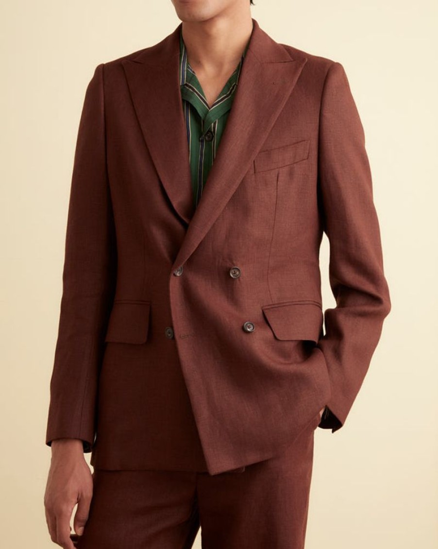 BODE New York Linen Double-Breasted Suit Jacket - Chocolate | Suiting