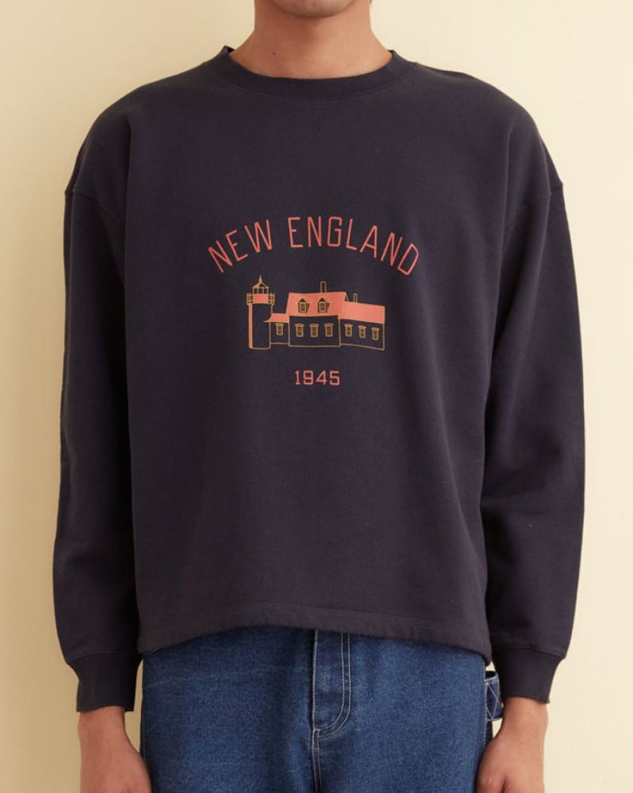 BODE New York New England Crewneck - Midnight | Cut & Sew