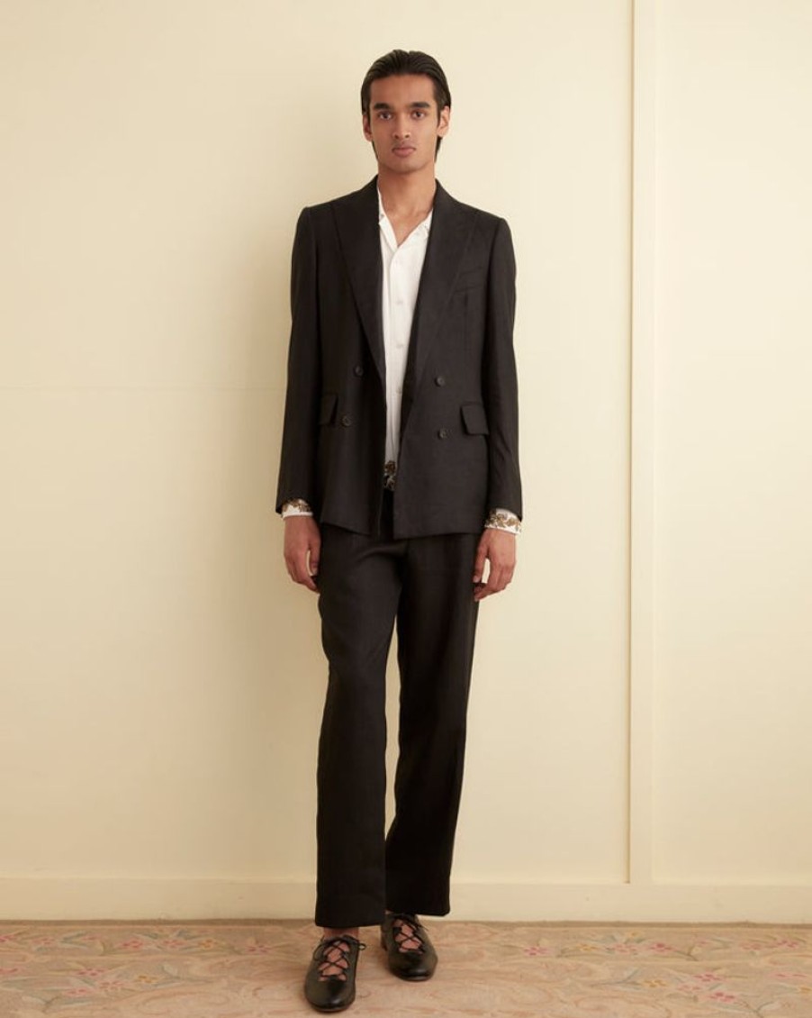 BODE New York Linen Double-Breasted Suit Jacket - Black | Outerwear