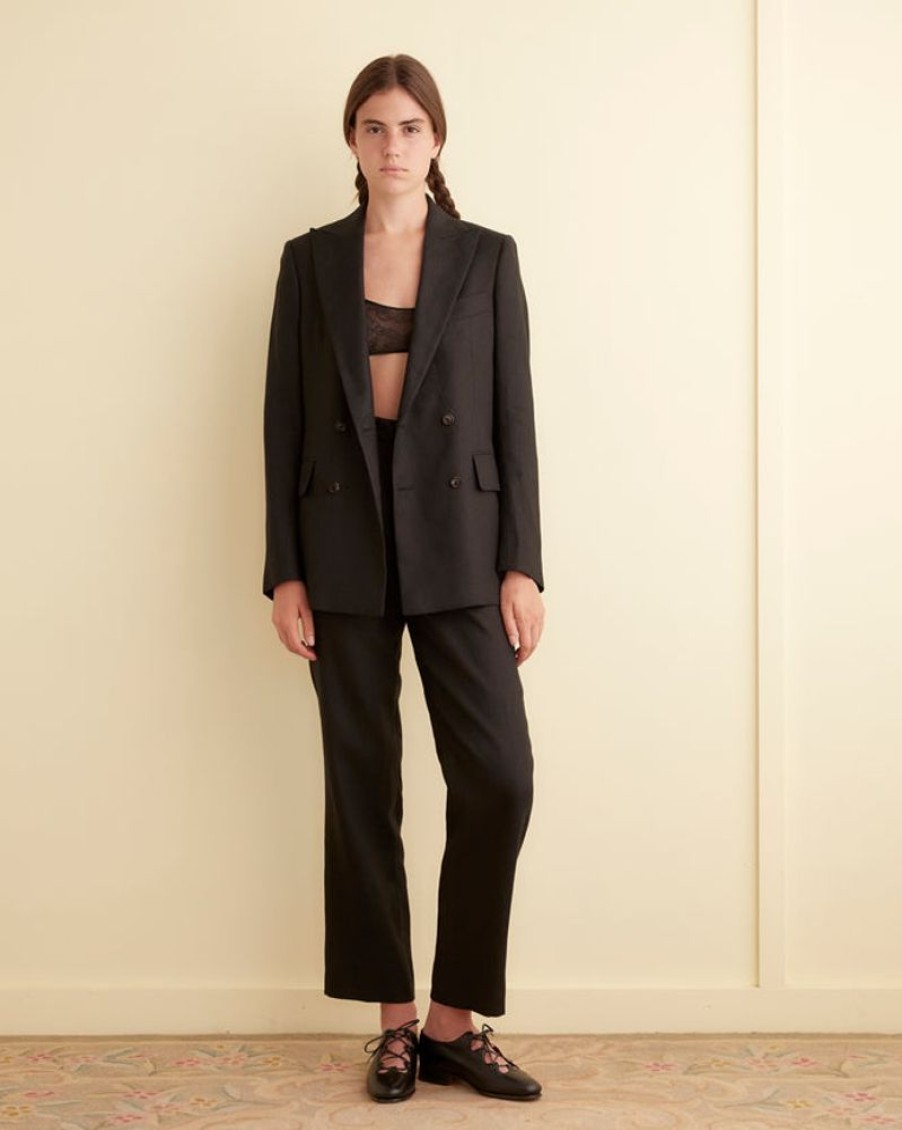 BODE New York Linen Double-Breasted Suit Jacket - Black | Outerwear