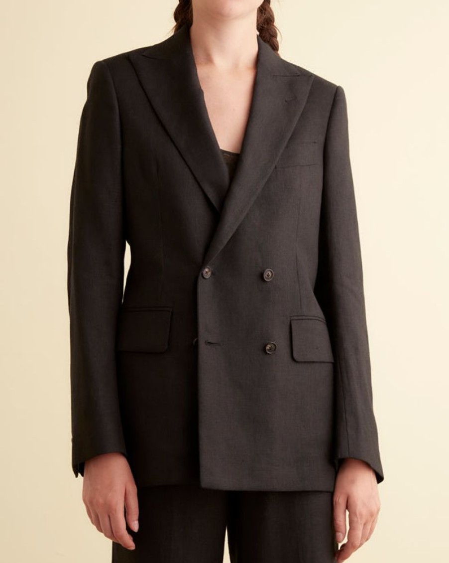 BODE New York Linen Double-Breasted Suit Jacket - Black | Outerwear