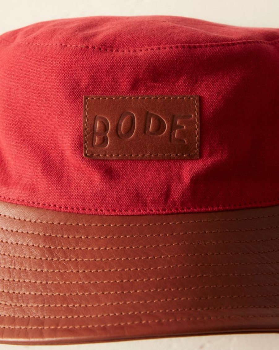 BODE New York Leather Brim Bucket Hat - Tan/Red | Accessories