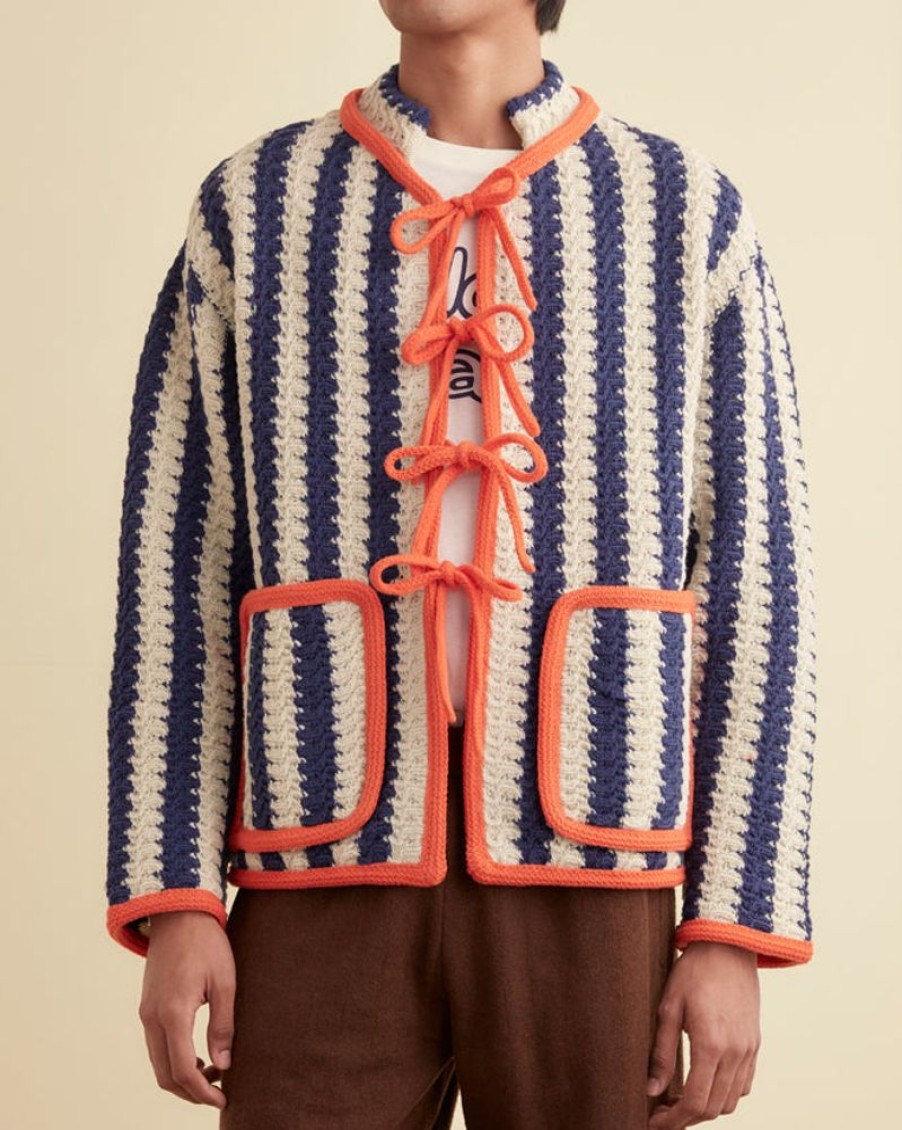 BODE New York Bold Stripe Cardigan - Blue/Cream | Knitwear