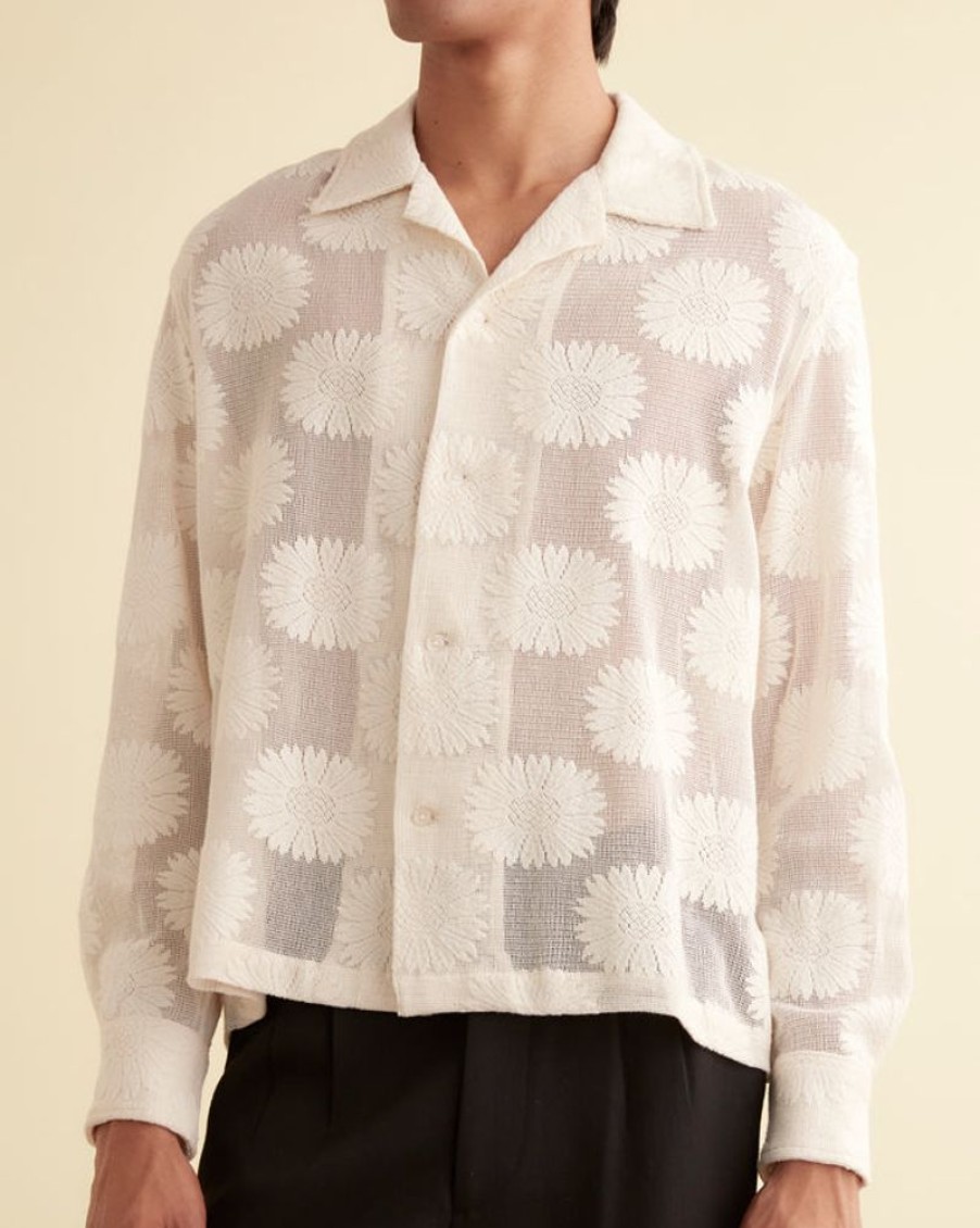 BODE New York Sunflower Lace Long Sleeve Shirt - Ecru | Shirts