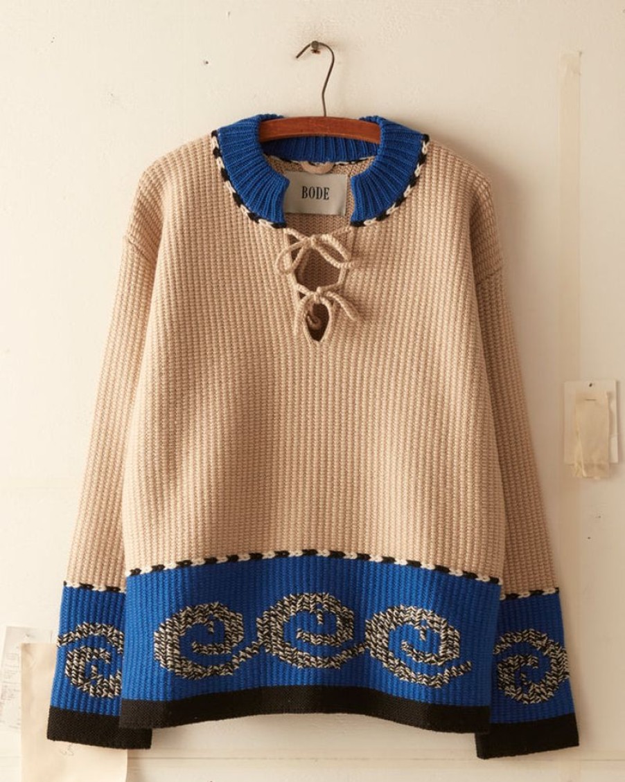 BODE New York Cape Cod Cross Stitch Pullover - Tan | Knitwear