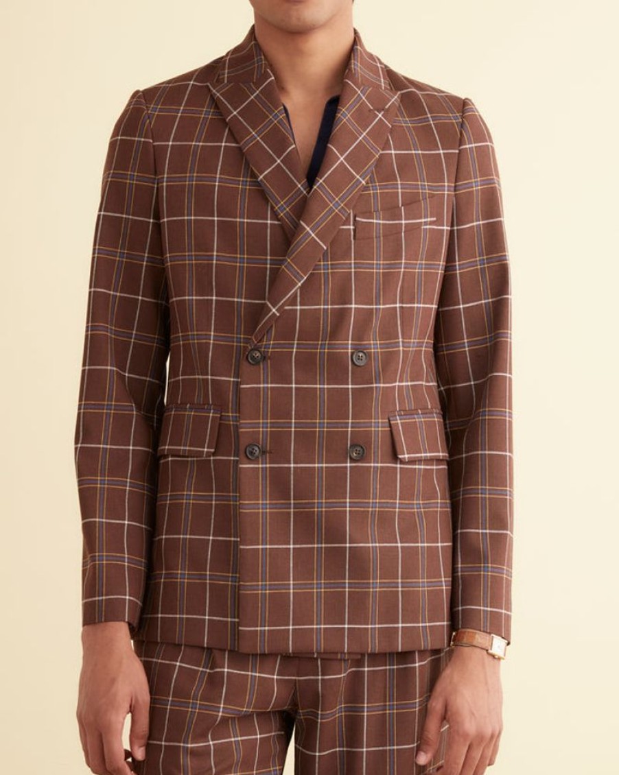 BODE New York Dunham Plaid Double-Breasted Suit Jacket | Suiting