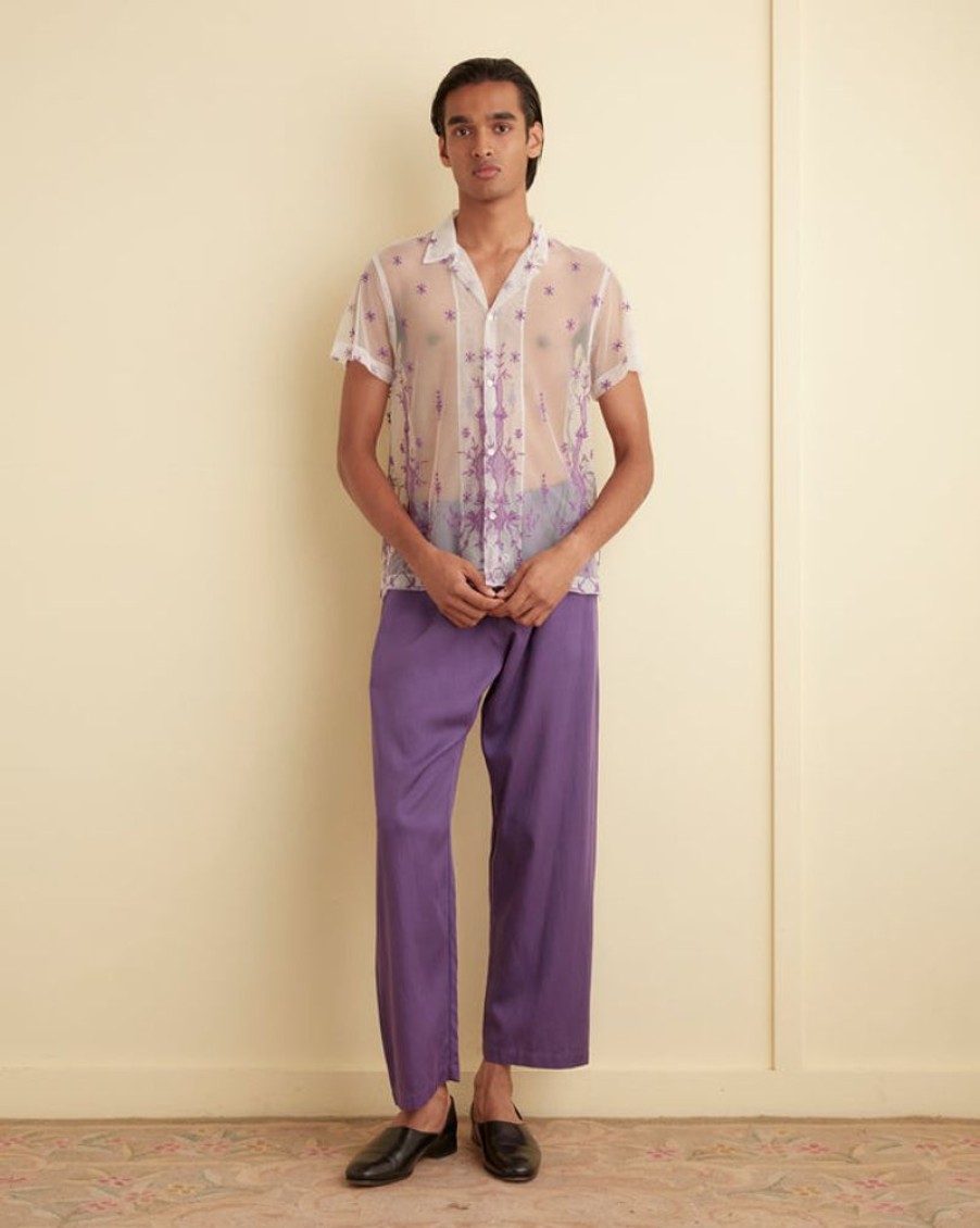 BODE New York Sheer Lavandula Short Sleeve Shirt | Shirts