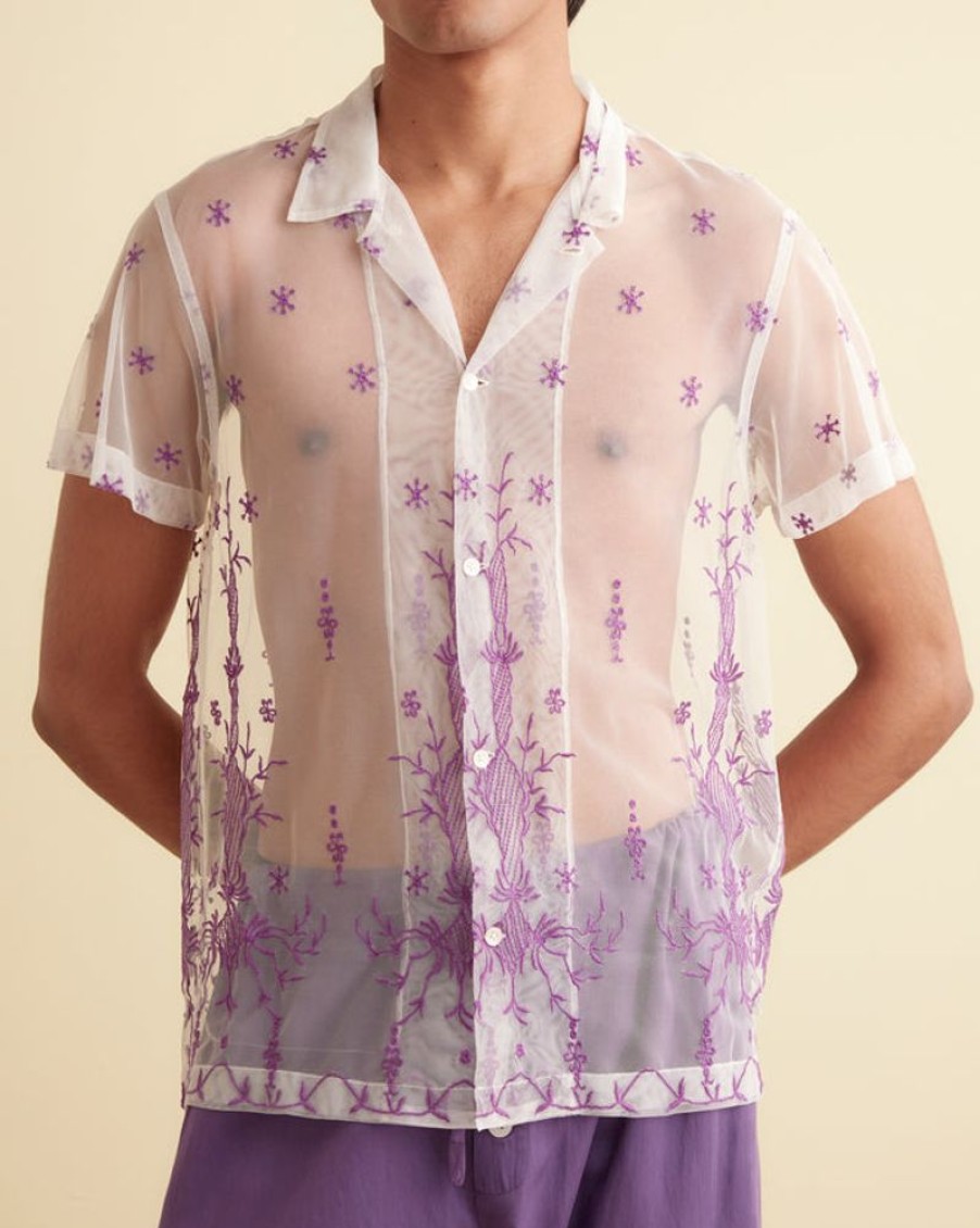 BODE New York Sheer Lavandula Short Sleeve Shirt | Shirts