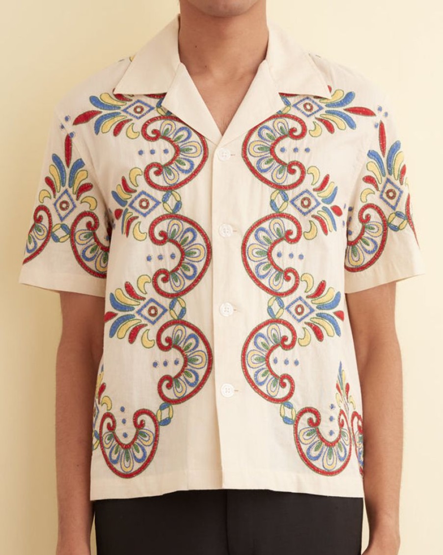 BODE New York Embroidered Carnival Short Sleeve Shirt | Shirts