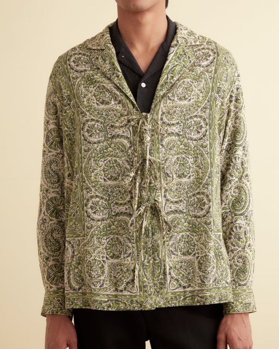 BODE New York Paisley Tie Long Sleeve Shirt | Shirts