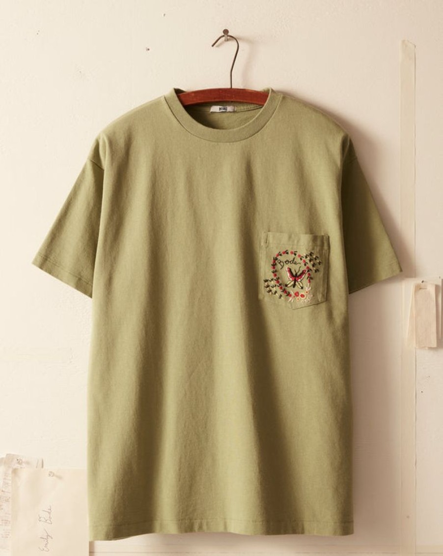 BODE New York Leafwing Pocket Tee - Mint | Cut & Sew