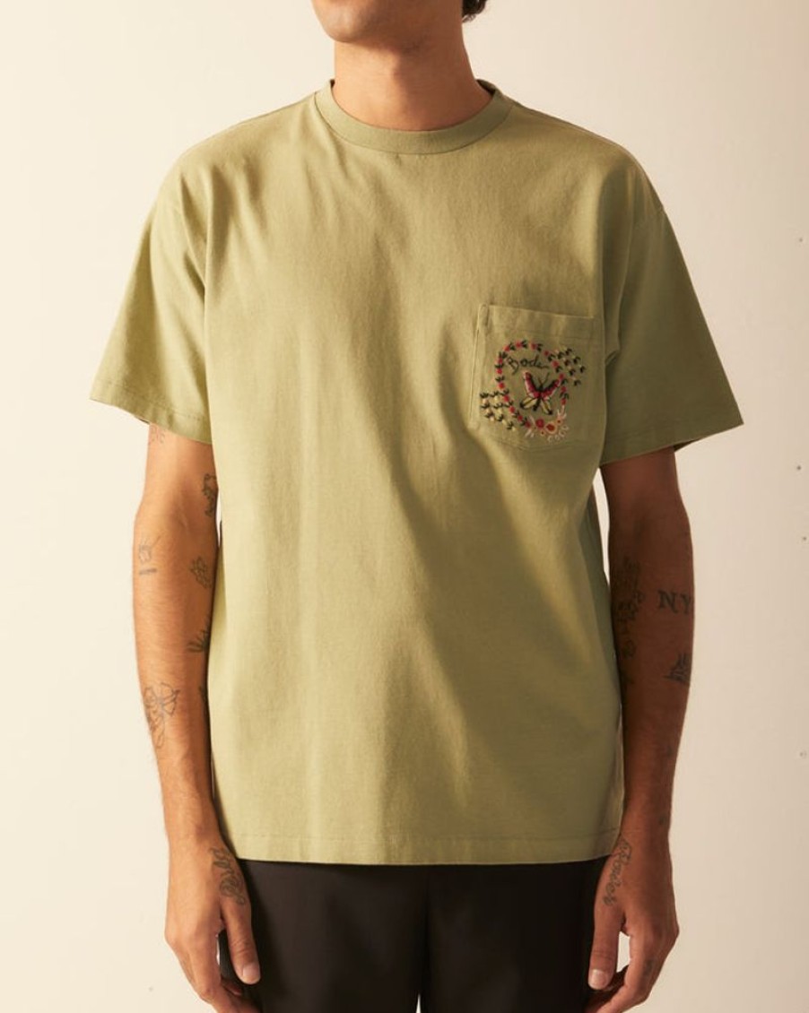 BODE New York Leafwing Pocket Tee - Mint | Cut & Sew