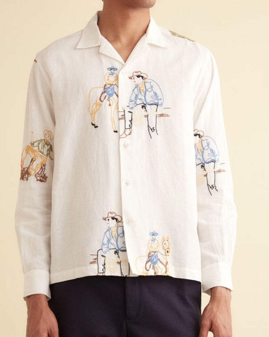 BODE New York Embroidered Buckaroo Long Sleeve Shirt | Shirts