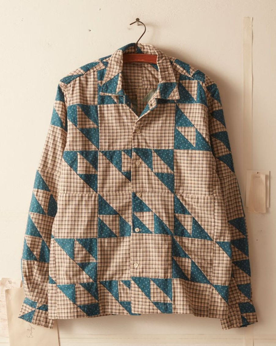 BODE New York Wandering Lover Quilt Long Sleeve Shirt - Blue | Shirts