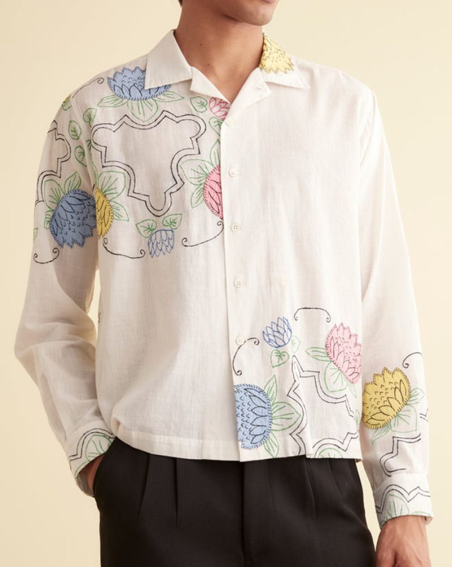 BODE New York Patchwork Lotus Long Sleeve Shirt | Shirts