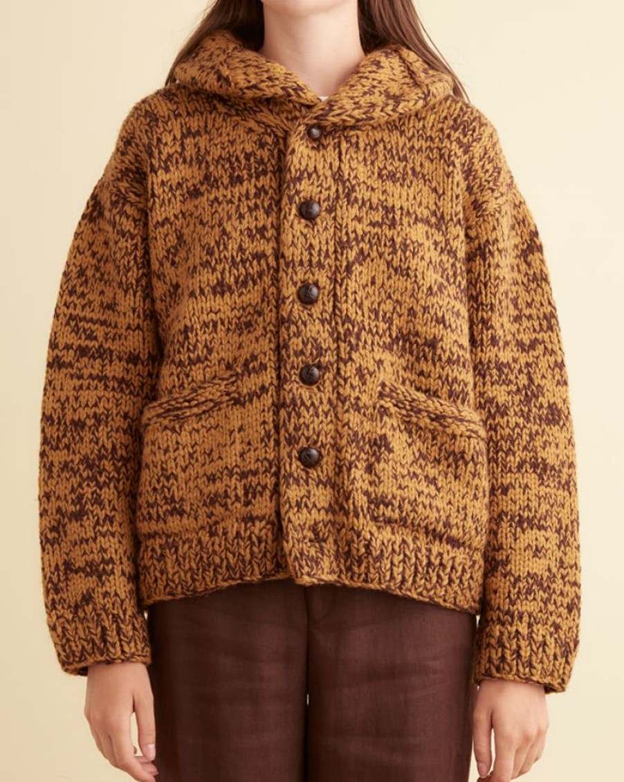 BODE New York Gluckow Cardigan - Brown/Yellow | Knitwear